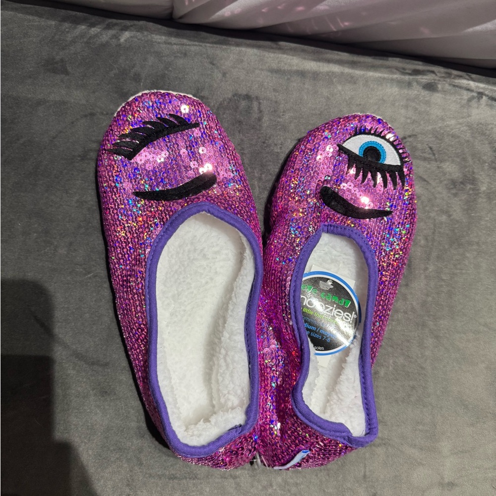 Pink & Purple snoozies! Sequin Slippers with Eye Design